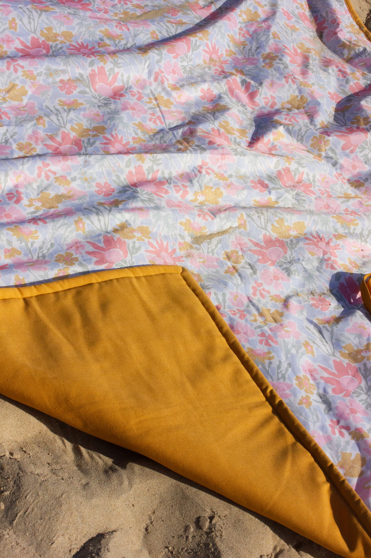 Botanical Picnic Blanket - Mustard and Pink Floral