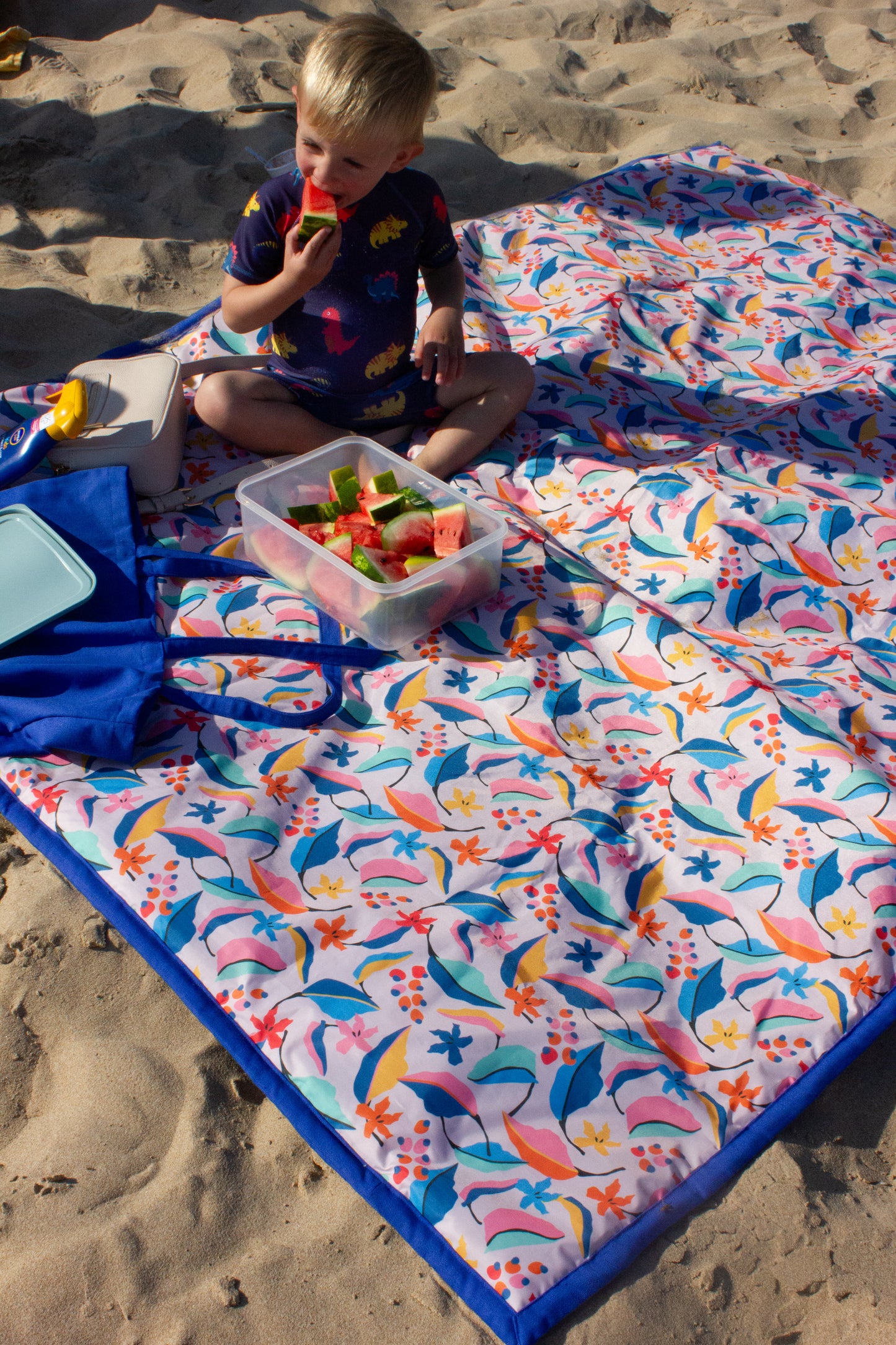 Botanical Picnic Blanket - Blue and Bright Floral