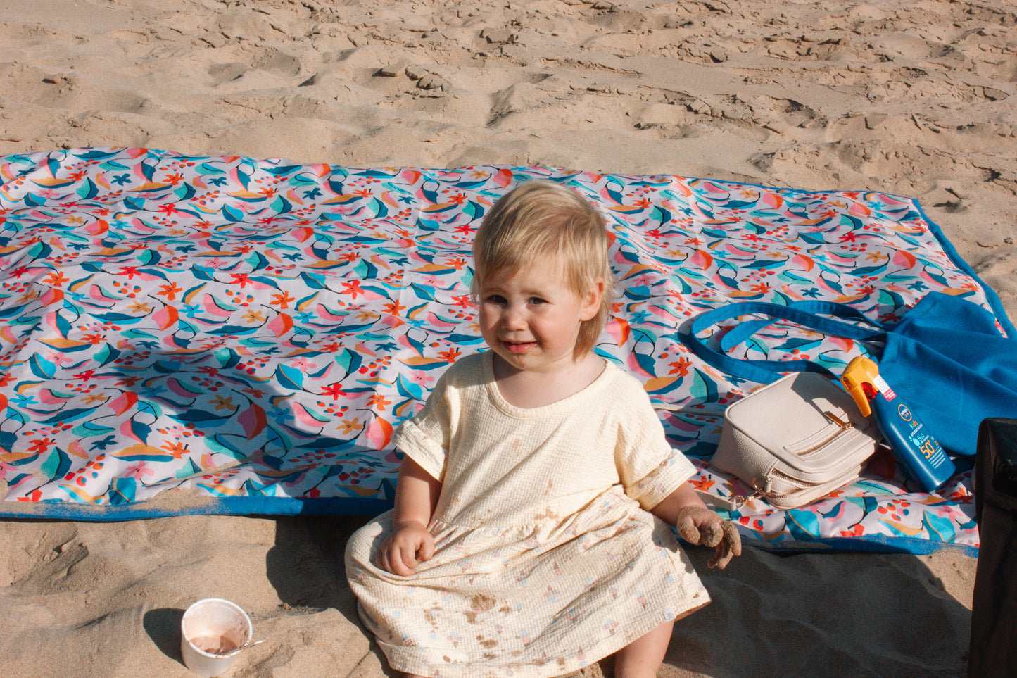 Botanical Picnic Blanket - Blue and Bright Floral